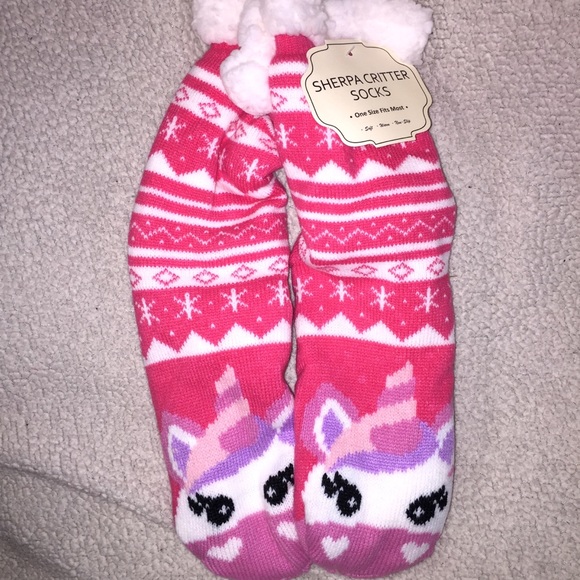 Unicorn Socks Sherpa Critter long socks OS NWT - Picture 2 of 6